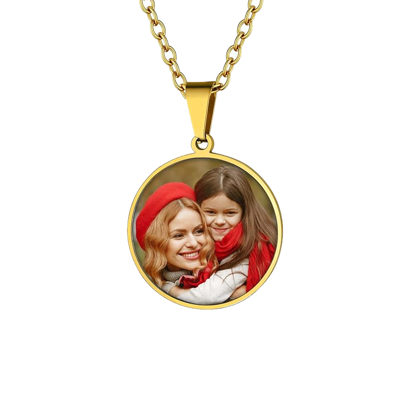 Personalized Photo Necklace, Heart/Military +3 Styles Necklace, Women Men Photo Pendant, Silver/Black/Gold Personalized Photo Necklace + Engraving, Gift for Women Men Boys