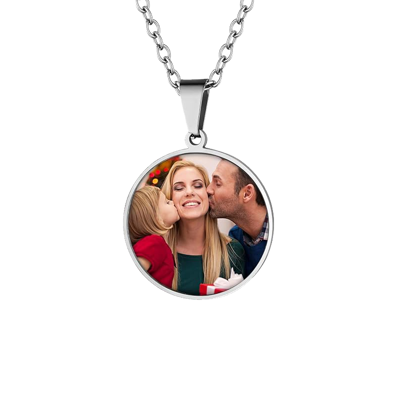 Personalized Photo Necklace, Heart/Military +3 Styles Necklace, Women Men Photo Pendant, Silver/Black/Gold Personalized Photo Necklace + Engraving, Gift for Women Men Boys