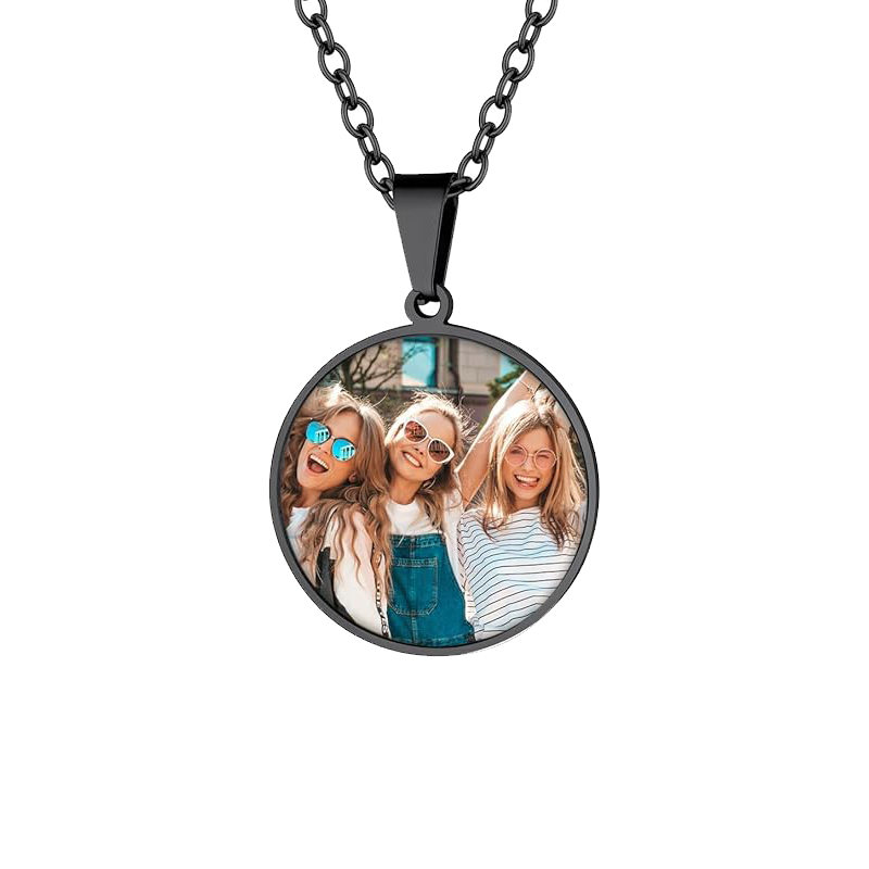 Personalized Photo Necklace, Heart/Military +3 Styles Necklace, Women Men Photo Pendant, Silver/Black/Gold Personalized Photo Necklace + Engraving, Gift for Women Men Boys
