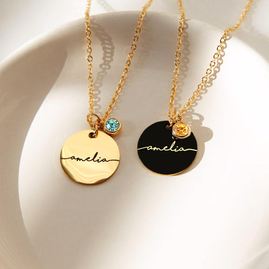 Birthstone Name Necklace Personalized Jewelry for Women Mother's Day Gifts for Mom Gold Plated Pendant Charm, Custom Jewelry Grandma Gift Birthday Personalized Gifts for New Moms -CN-BS-SH